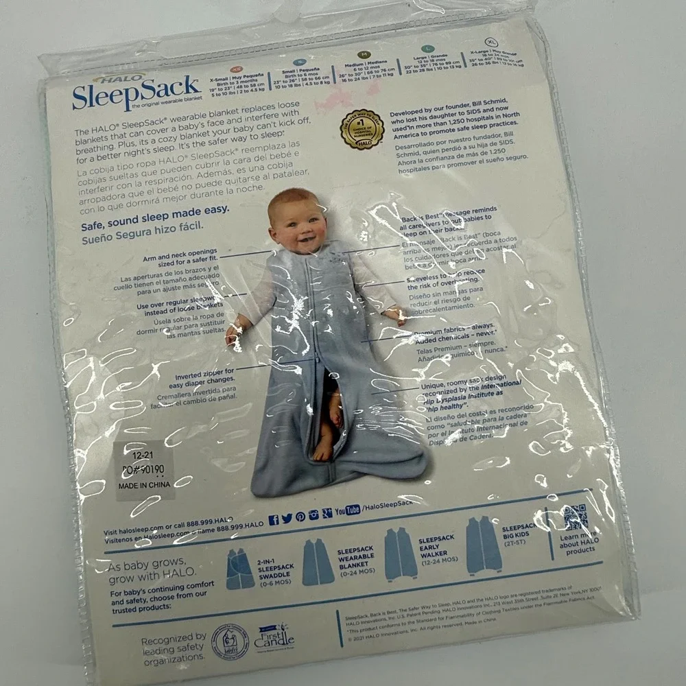 HALO SleepSack Wearable Blanket Aqua Stars Baby XS 0-3 Months‎ 5-10 lbs Cotton